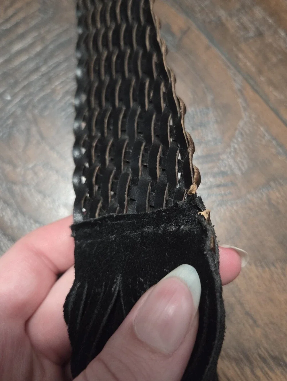 Black Leather Braided Fringe Belt One Size